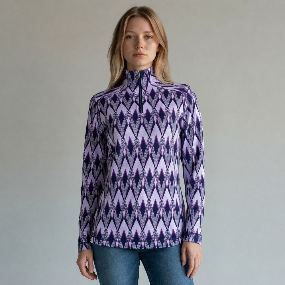 Smartwool Women M Merino 250 Quarter Zip Purple Geometric Gorpcore Ski Wool
